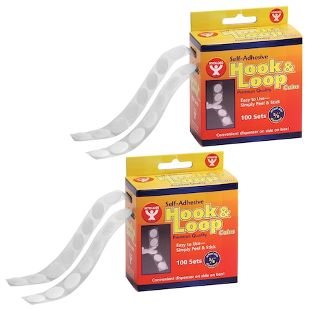 Hygloss Products Self-Adhesive Hook & Loop Coins, 0.63", 100 Per Pack, PK2 45210